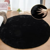 iLieber Faux Rabbit Soft Fluffy Fur 6ft Black Area Round Rug,Washable Rugs Bedside Rug Plush Rug Nursery Rug for Living Room Bedroom Teen Room