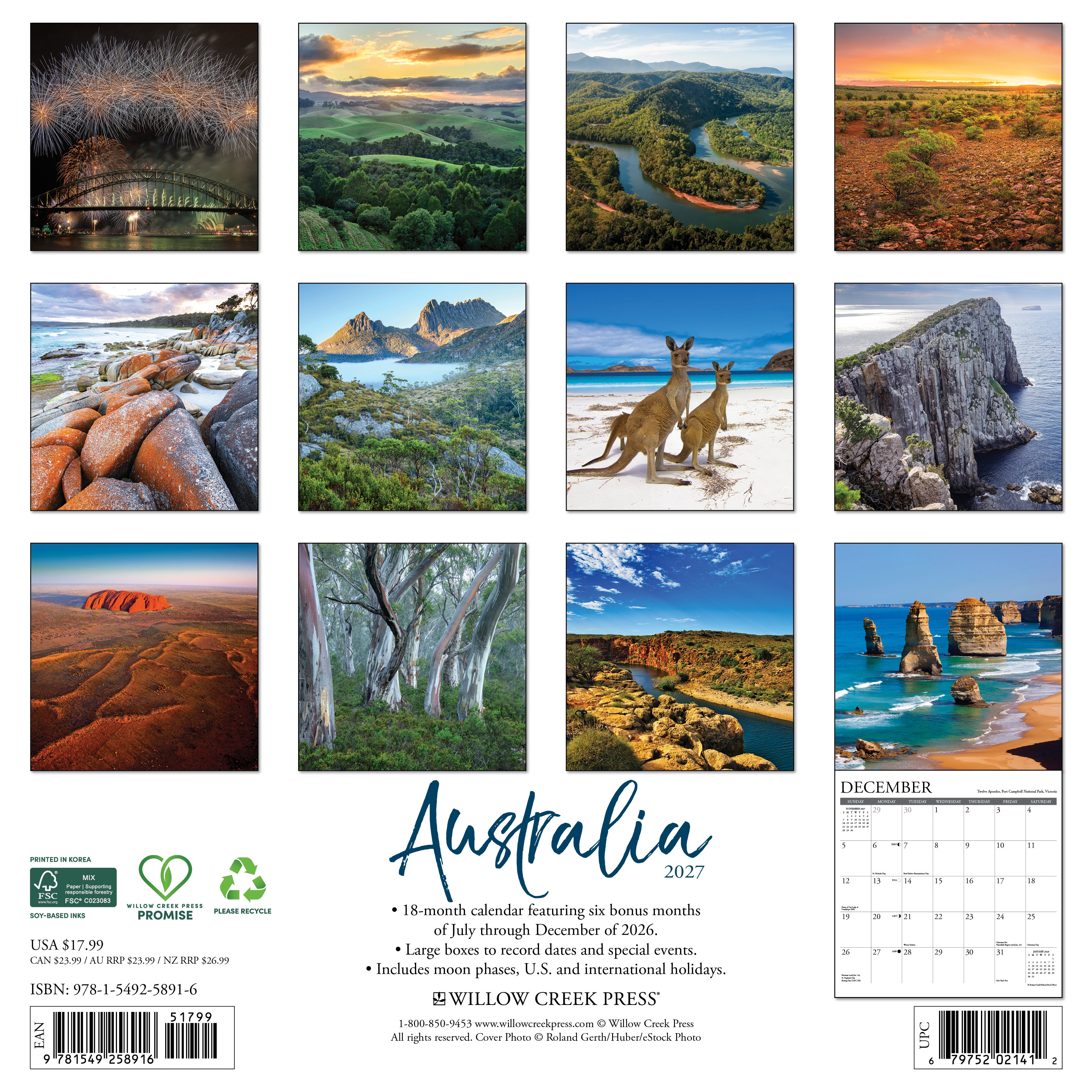 Willow Creek Press, Australia 2027 Wall Calendar
