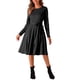 thumbnail image 1 of Vestido de longitud a la rodilla INSPIRE CHIC para mujeres, con volantes, corte A, cinturón en la cintura, cuello redondo, vestidos casuales de manga larga, 1 of 6