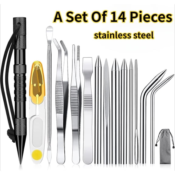 12-pack Paracord Tool Set - Stainless Steel Knotter, Marlinspike, Stitching Needles, Smoothing Tool For Leather Or Paracord Work