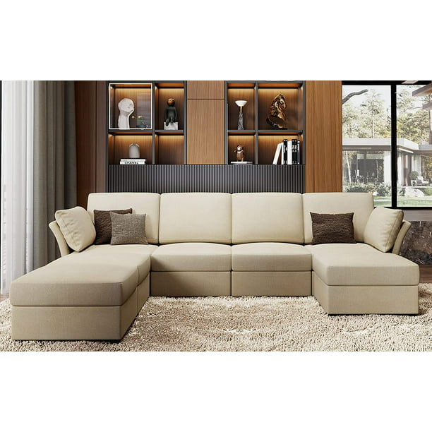 Amerlife Sectional Sofa, Modular Sectional Couch Ottomans- 7 Seat Sofa Couch for Living Room, Convertible U Couch with Chaise, Oversize W107"xD81"xH37" Beige - Walmart.com