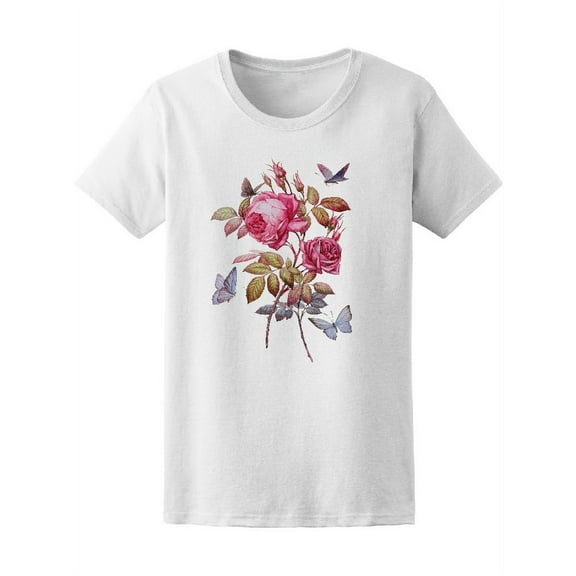 Roses Butterfly Watercolor T-Shirt Women -Image by Shutterstock, Female Large
