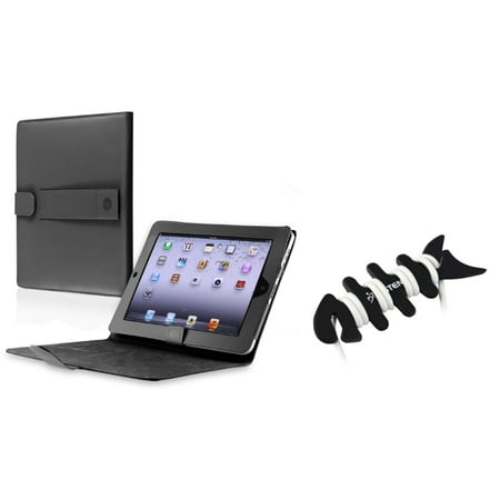 Insten BLACK LEATHER FLIP Case STAND POUCH W/ STAND FOR IPAD 1 1ST GEN+Fishbone Wrap