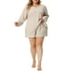 thumbnail image 2 of Conjunto de pijama de dos piezas de waffle de talla grande para mujeres, con blusas de manga larga y pantalones cortos, color beige, talla 1X, 2 of 6