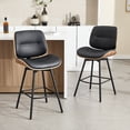 thumbnail image 1 of Counter Height Bar Stools Set of 2, 26" Swivel PU Leather Upholstered Bar Stools with Walnut Backs and Metal Legs, Retro Counter Stools for Kitchen Island, Dining Room, Pub, Black, 1 of 8
