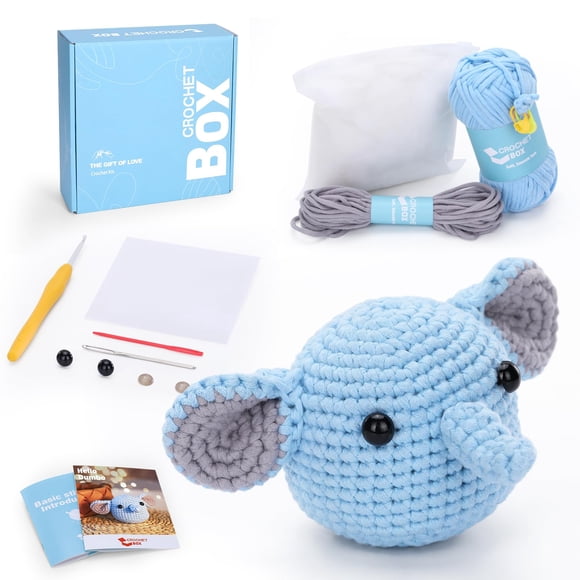 Kit de ganchillo CrochetBox Elephant con hilo y guía de vídeo