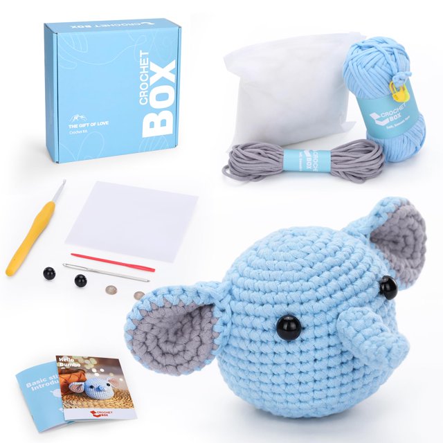 Kit de ganchillo CrochetBox Elephant con hilo y guía de vídeo