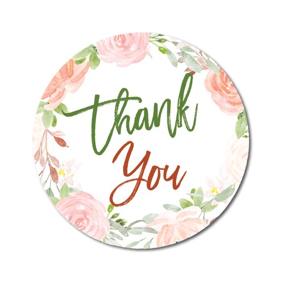 Darling Souvenir Non Customized 1.6 Inches Round Rose Floral Border Thank You Stickers-45 Pcs