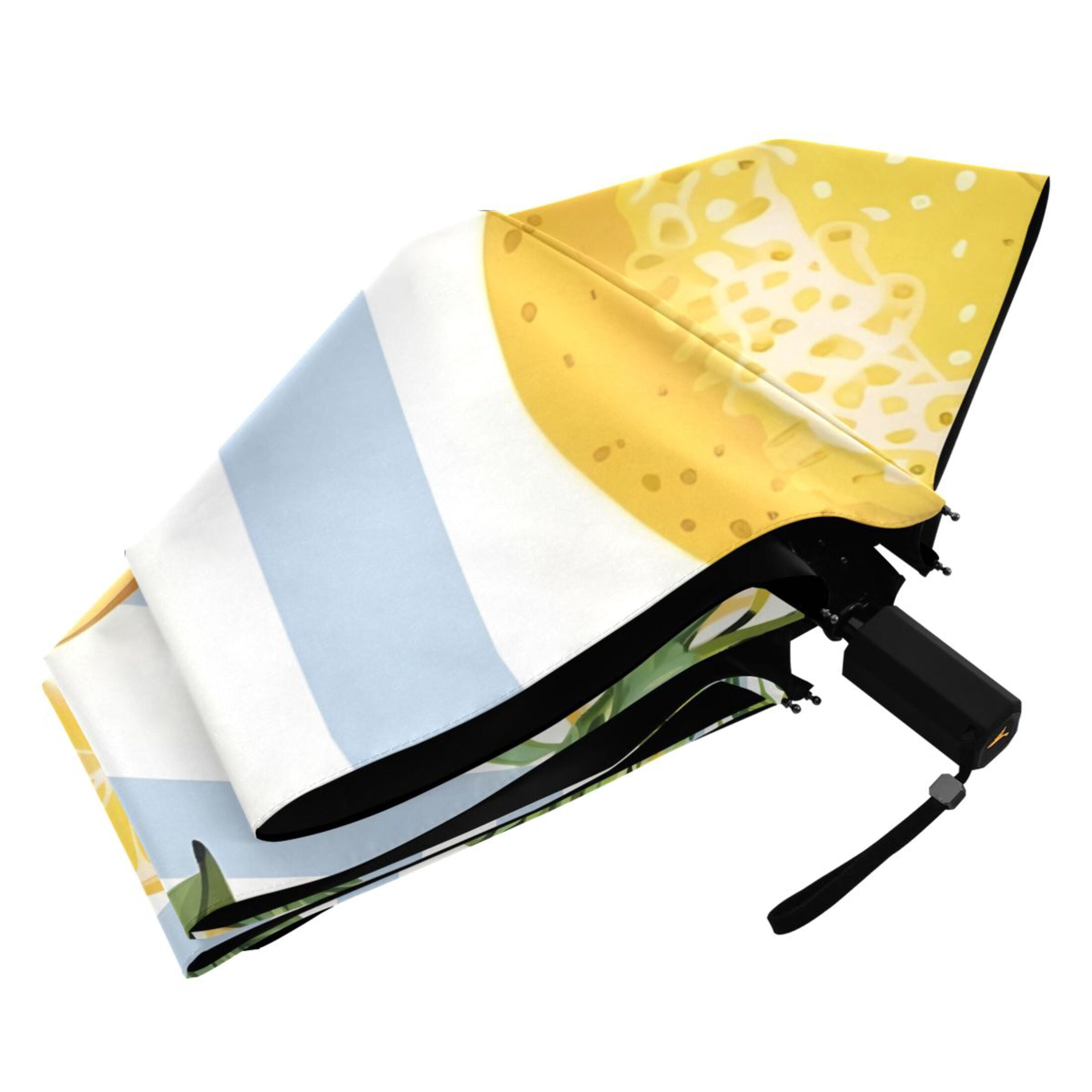Lemon Slice and Leaves Compact Sun Umbrella Windproof Travel Umbrellas for Rain Strong Portable UV Protection