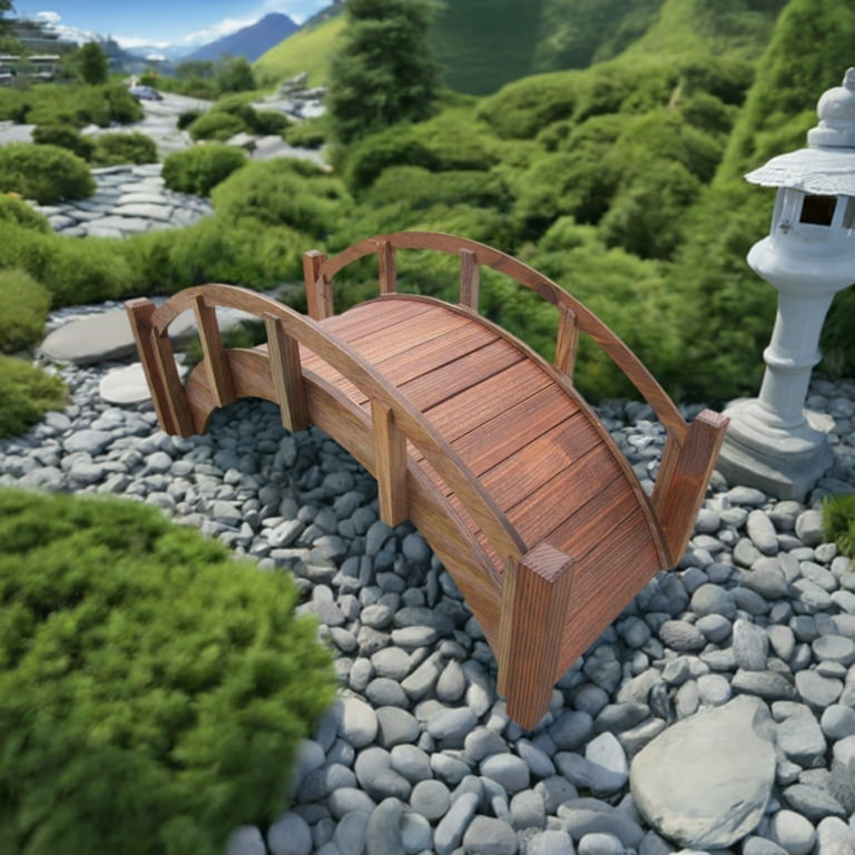 SamsGazebos Miniature Japanese Wood Garden Bridge, 25-Inch, Brown