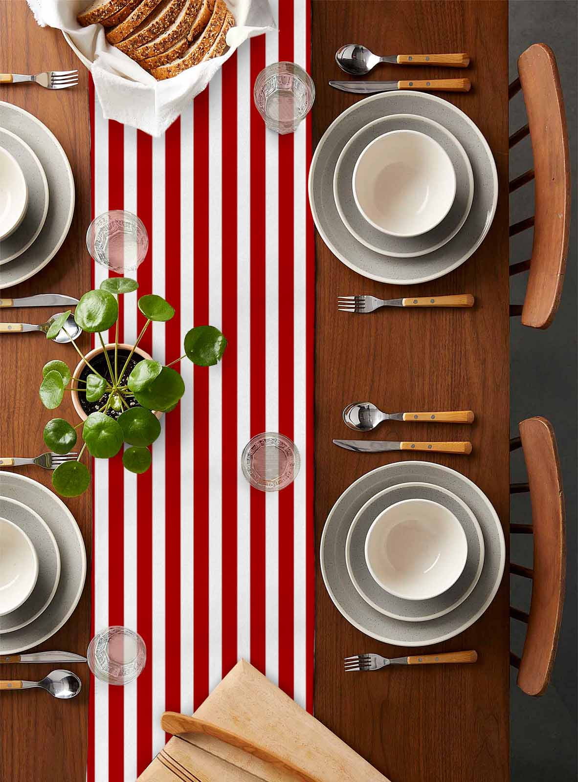 Red Striped Table Runner Christmas Farmhouse Red White Stripes Tablerunners 13 x 108 Inch, Table Decorations Tabletop Scarf for Summer Gathering Holiday Farmhouse Kitchen Dining Decor