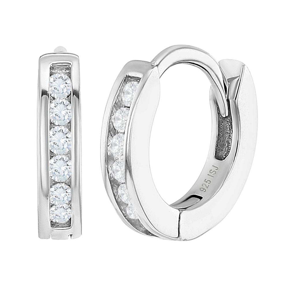 925 Sterling Silver Clear Cubic Zirconia Huggie Hoop Earrings For Girls