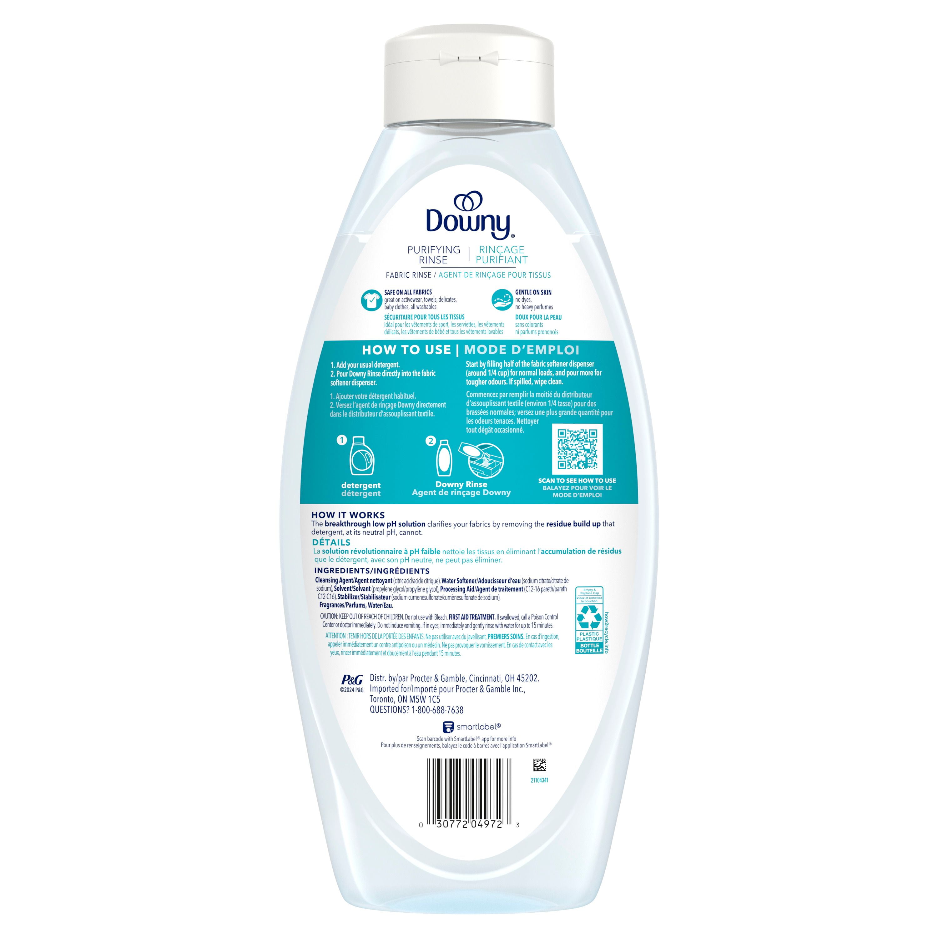 Éliminateur d’odeurs purifiant pour lessive et assouplissant textile Downy, sûr pour tous les tissus, compatible avec les laveuses HE, Fraîcheur cotonnière 70 Charges, 1,41 L