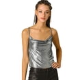 thumbnail image 1 of INSPIRE CHIC Top De Camisola Cuello Redondo Escote Metálico Brillante Correa De Espagueti Blusa Sin Mangas Para Mujer Color Plata M, 1 of 6