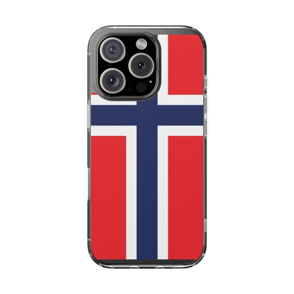 DistinctInk Clear Hybrid Case for Apple iPhone 16 Pro (6.3" Screen) - Show Your Love of Norway - Tempered Glass Back