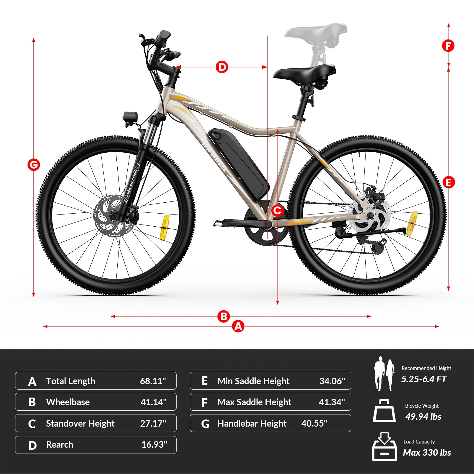 5TH WHEEL WLB17 26" Electric Bike for Adult, 500W Peak Electric Bike with 36V 10.4Ah Removable Battery, Electric Bicycle with 7 Speed, UL2849