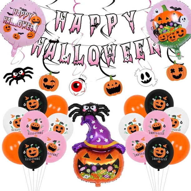 Globos de Halloween, 29 Piezas de Decoración de Globos de Halloween, Pancarta de Feliz Halloween, Globos de Fiesta de Halloween, Globos de Látex de Helio para Fiestas de Miedo y Jardín