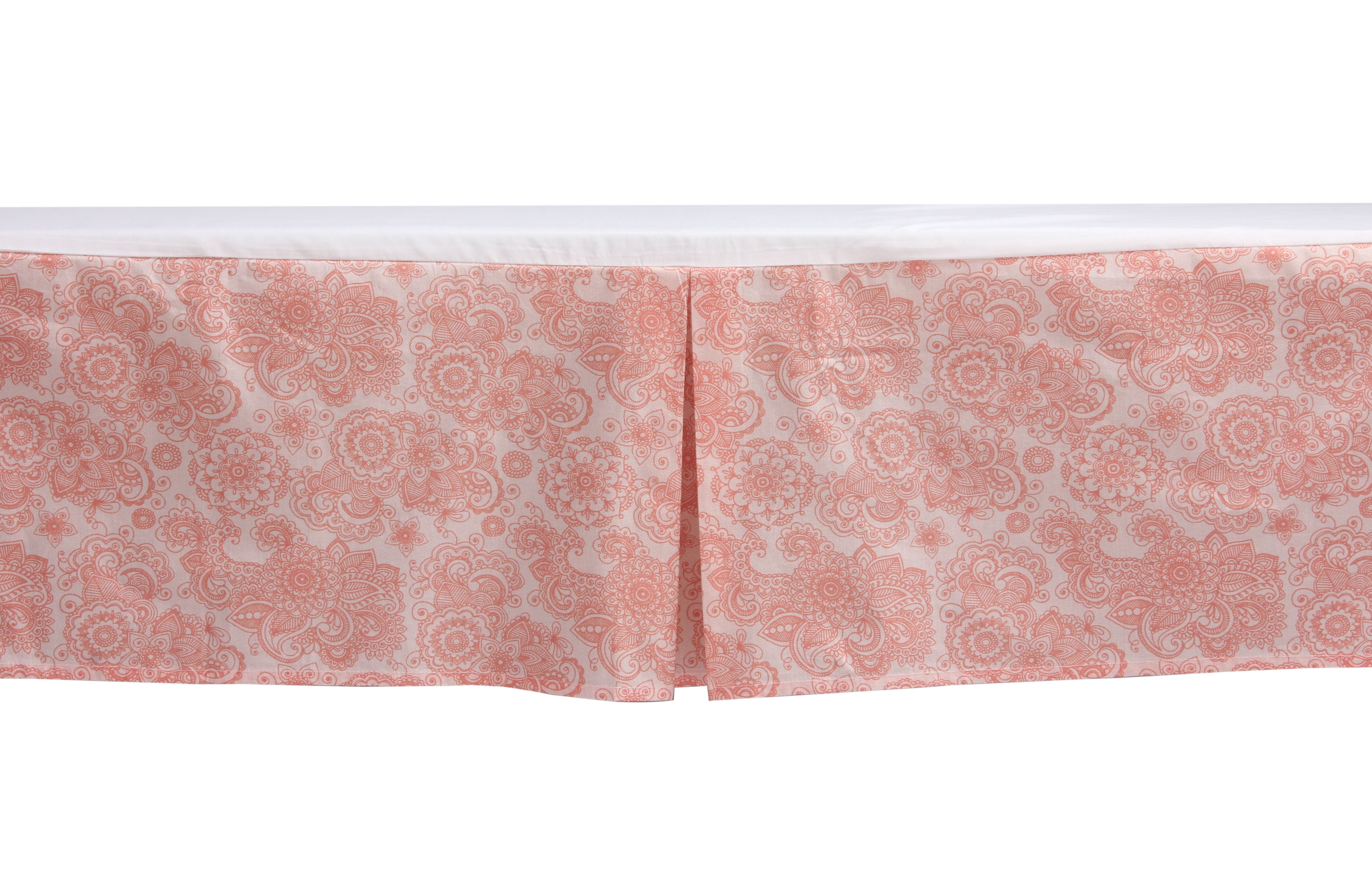 Bacati - Multiple Options of Crib or Toddler Bed Skirt or Dust Ruffle 100% Cotton Percale, Paisley Sophia Coral/Aqua