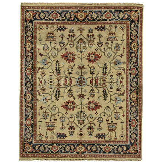 2' X 3' Tan Red and Gold Wool Oriental Hand Knotted Area Rug