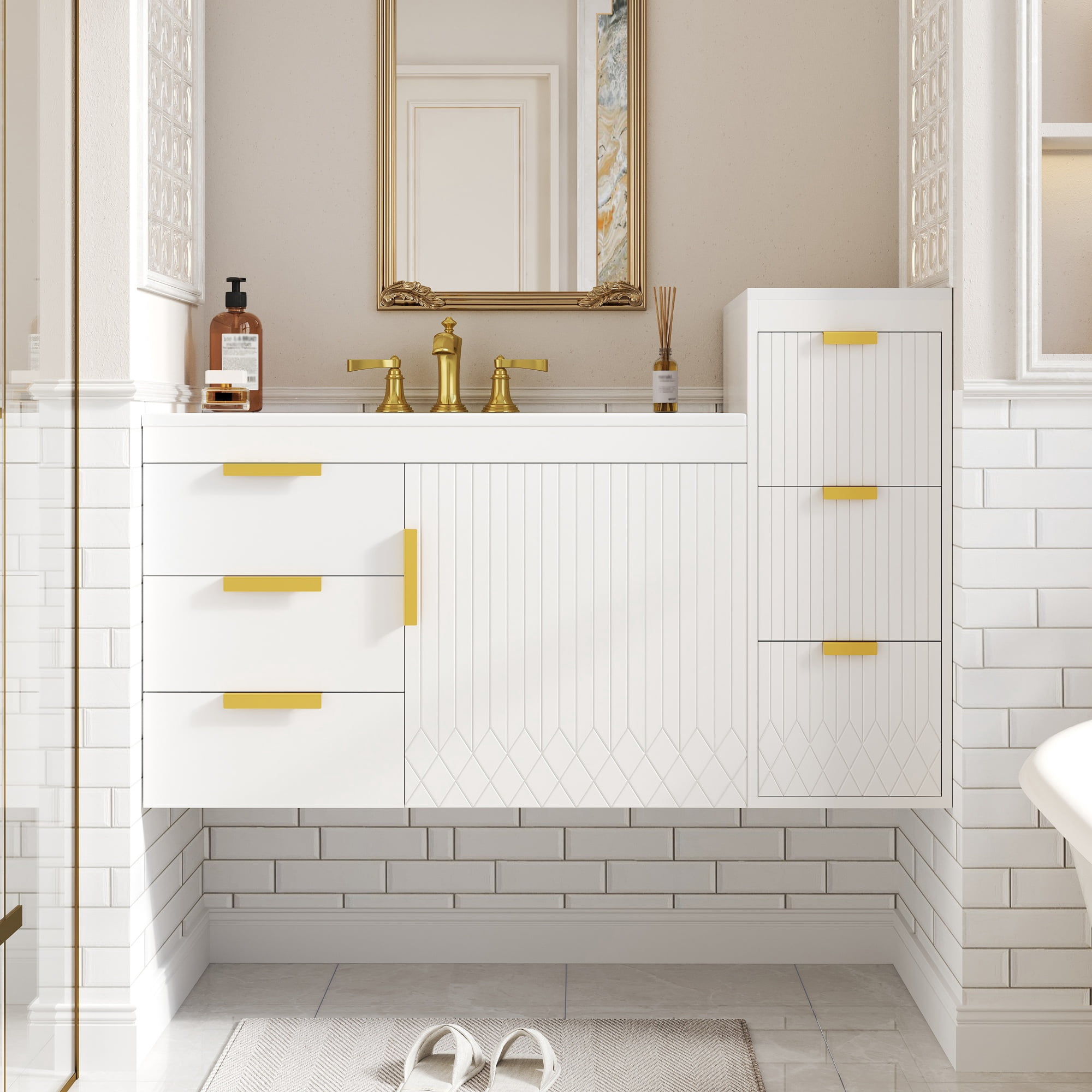 Euroco 30" Wall Mounted Bathroom Cabinet with Side Cabinet Combo, Bathroom Cabinet with Soft-Closing Door and Drawers, Modern Bathroom Vanity with Sink