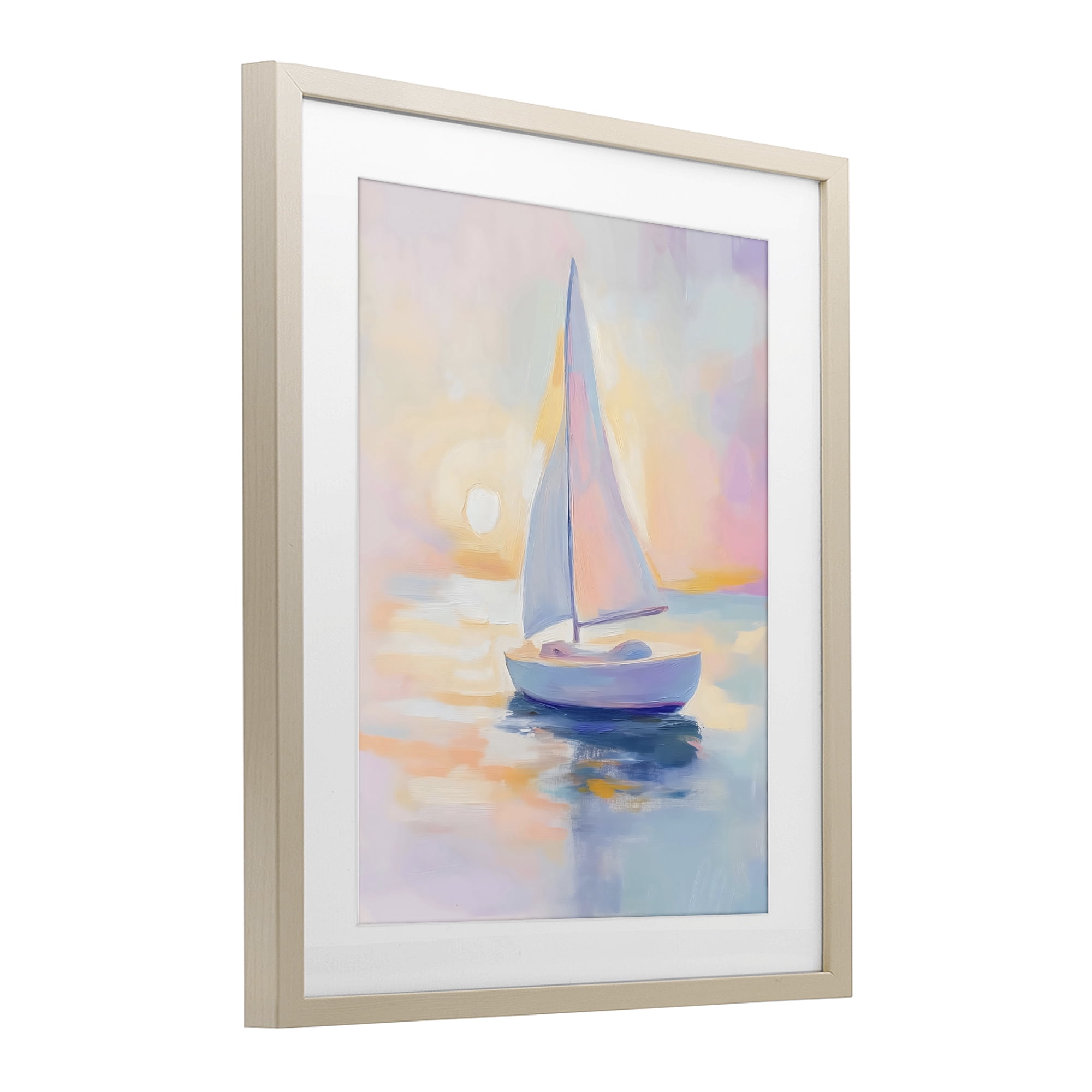 Stupell Industries Pastel Sailboat Toward Pink Horizon Birch Framed Print Under Glass, design by The Prints Vibe