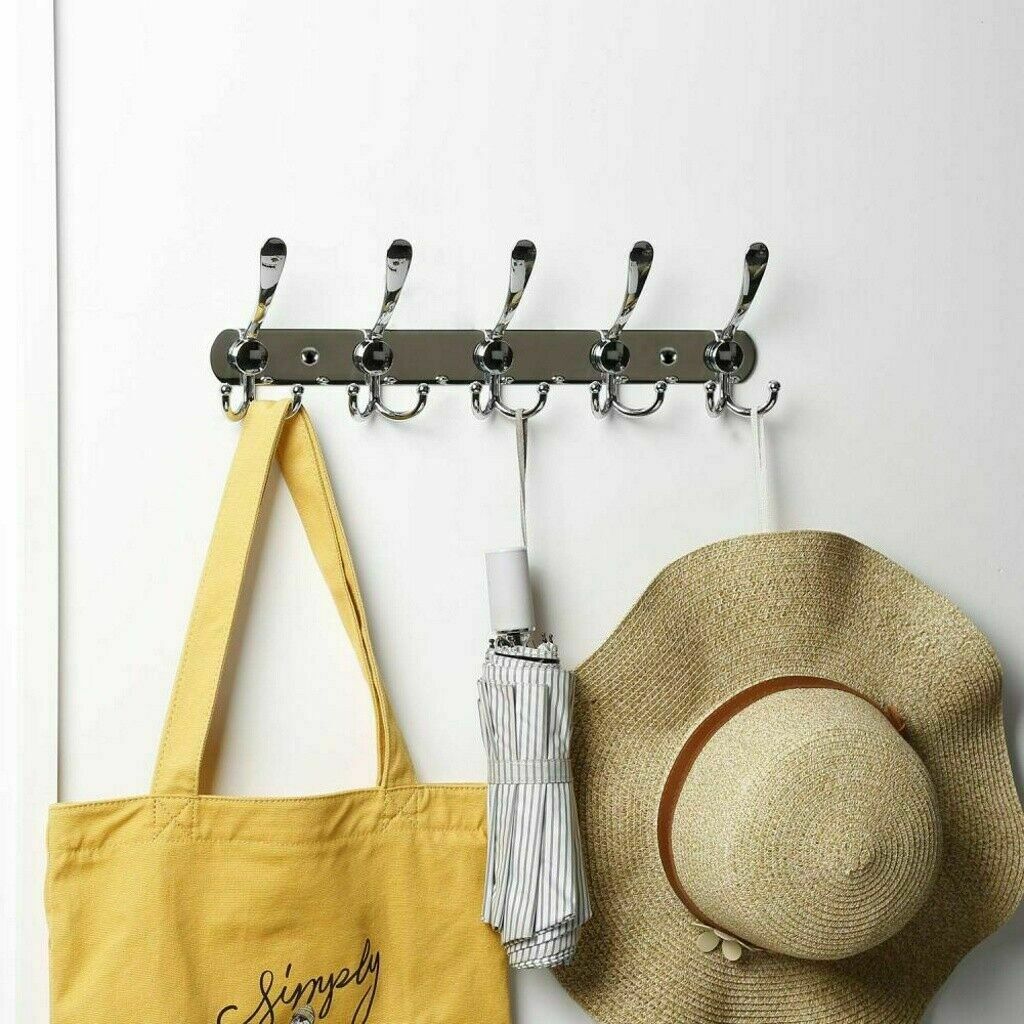 5 Triangle Wall Hanger Stainless Hooks Hat Clothes Robe Holder 15 Hook
