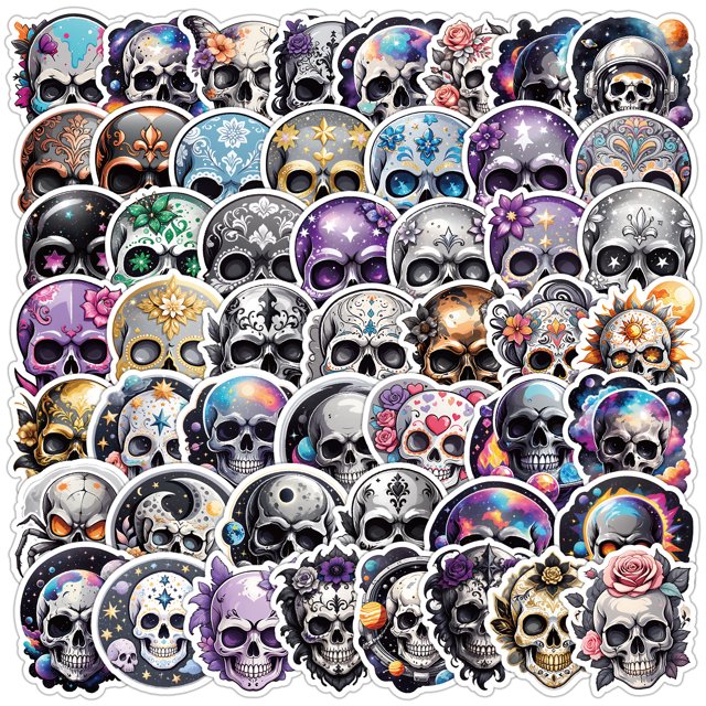 Paquete de pegatinas de vinilo estilo gótico, calavera y terror, 50 unidades