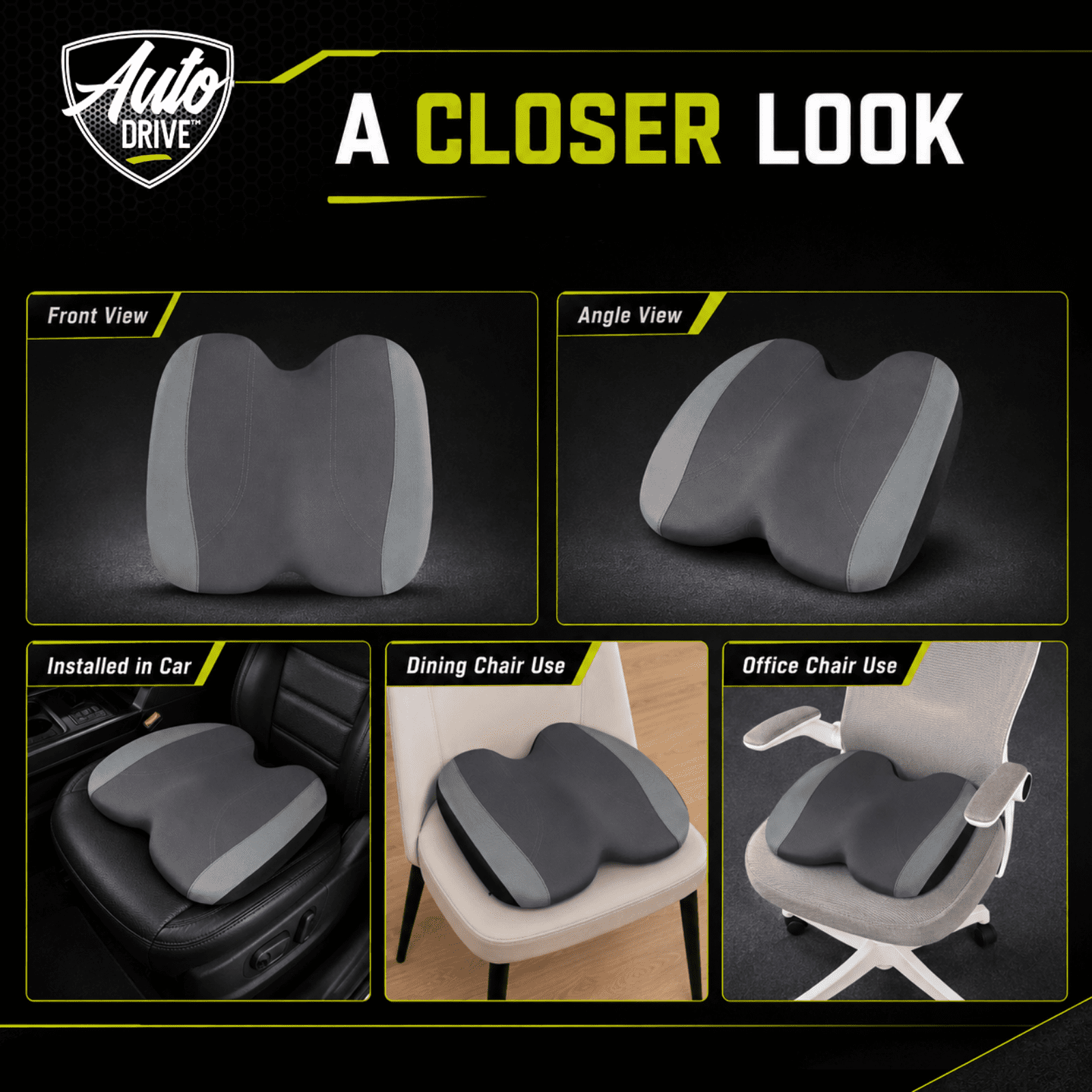 Auto Drive Waterproof Seat Cushion, Comfortable Car Seat Cushion Pad with Ergonomic Support, Non-Slip Seat Cover for Car Driver Seat, Universal Fit, Black&Gray