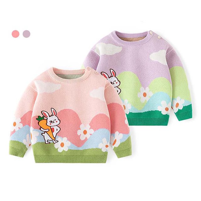 LOVZFMLL Sweaters for Girls, Crew Neck Ribbed Pullover Cartoon Colorblock, Casual Cute Fall Clothes Warm Winter Tops Newborn Girls Clothes for 6-9 Months