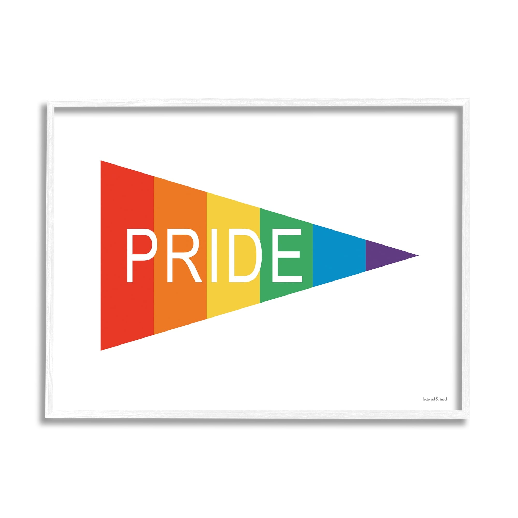 Stupell Industries Pride Phrase Rainbow Stripe Triangular Pennant Flag Shape, 30 x 24, Design by Lettered and Lined