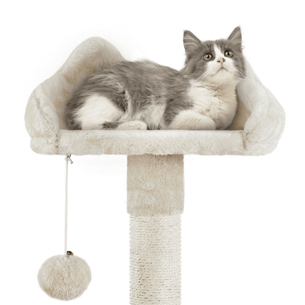 Alden Design 76.5" H Large Cat Tree Tower with 3 Condos Cozy Perches Dangling Ball, Beige