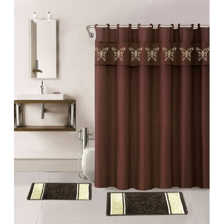 Wpm 15 Piece Multi Color Jacquard Bath Rug Set Chocolate Brown
