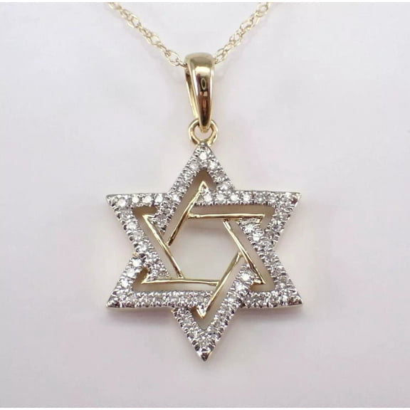 Solid 925 Sterling Silver Lab Created Diamond Round Cut Star of David Charm Unisex Pendant 14k Yellow Gold Plated