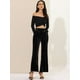 thumbnail image 3 of Pantalones de terciopelo para mujer Allegra K anchos elásticos con lazo bolsillos Negro XL, 3 of 6