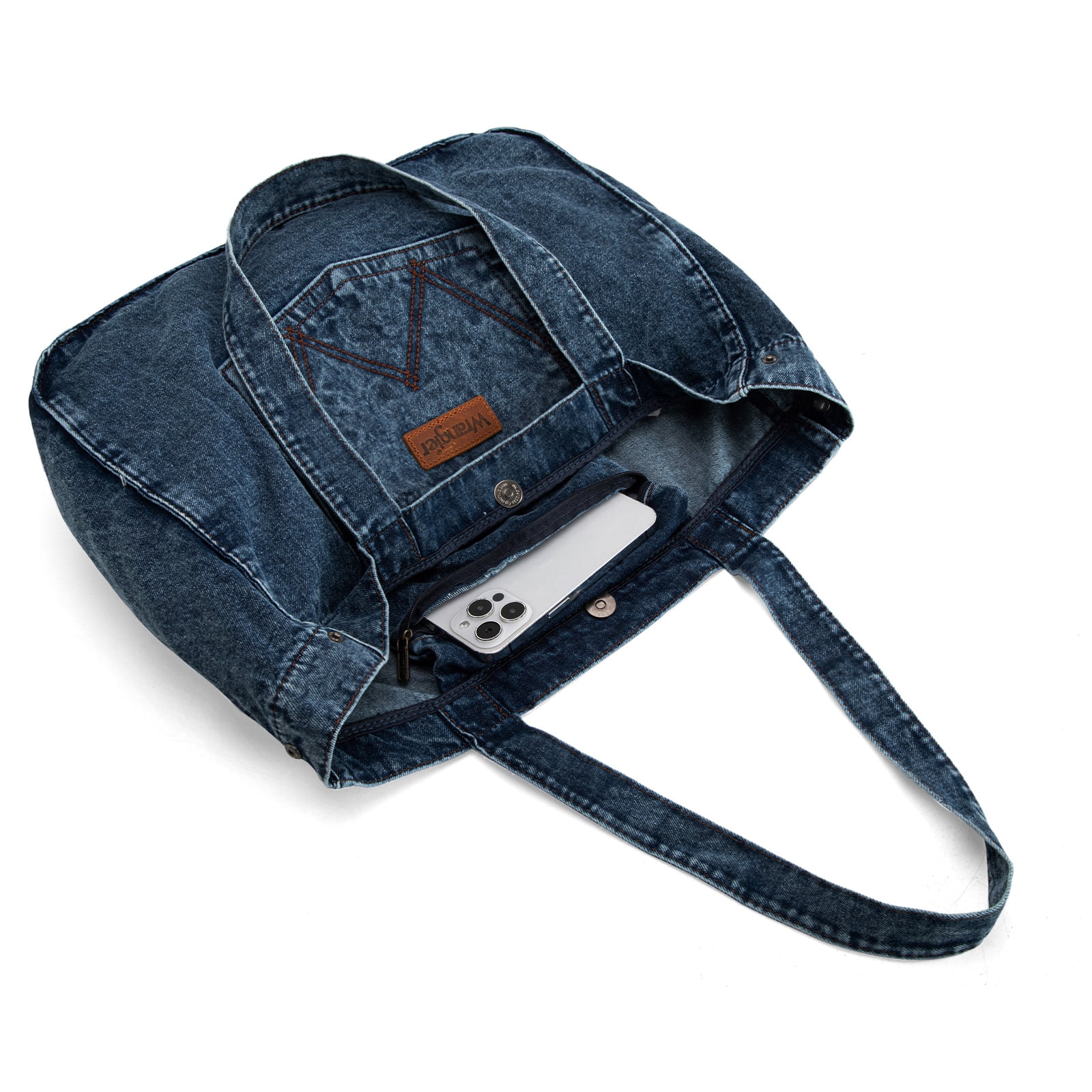 Wrangler Tote Bag for Women Large Denim Purses for Work Travel, Jean