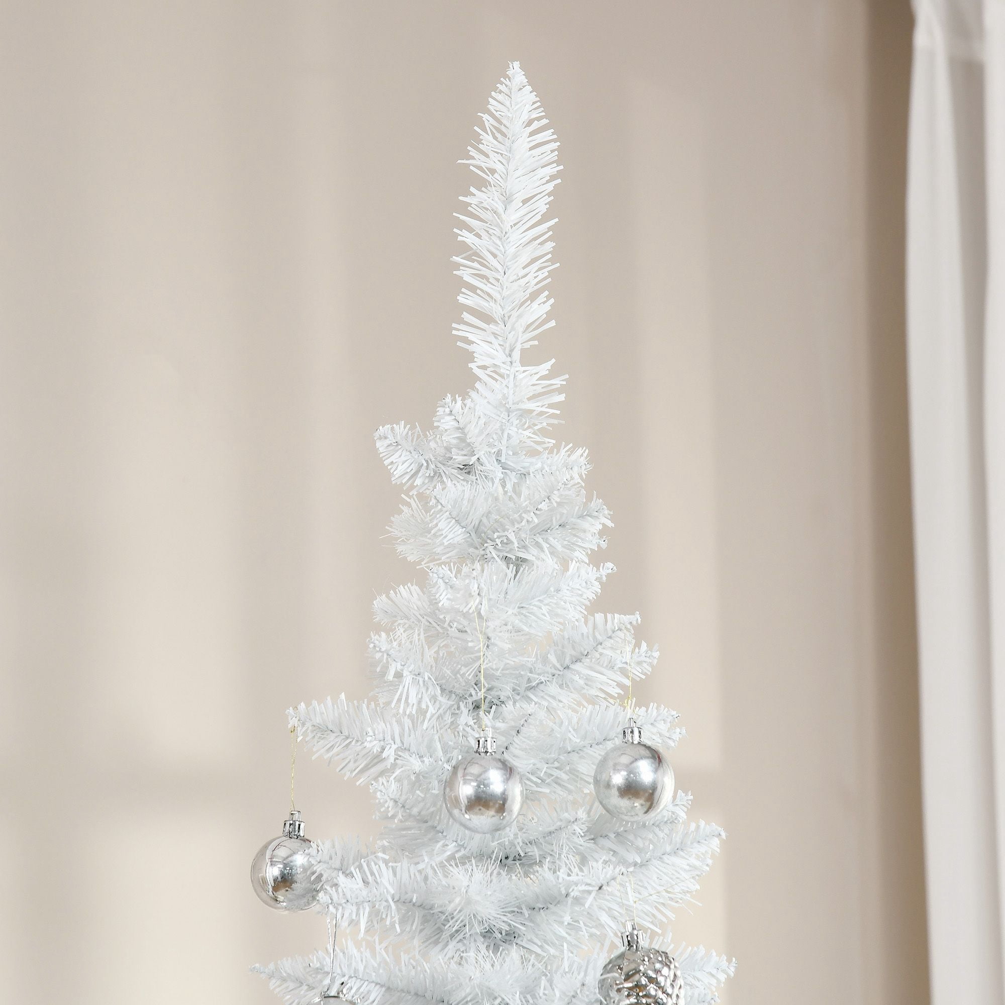 7' Artificial Pencil Christmas Tree, Slim Xmas Tree with 499 Realistic Branch Tips and Plastic Stand, White