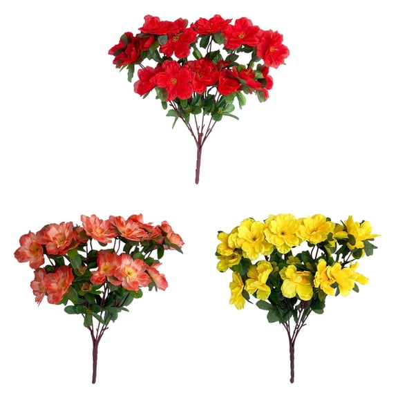 Zoowood 3PC Artificial Azaleas Fake Flowers Red Orange Yellow Silk Flowers For Home Decor Indoor Outdoor UV Resistant Centerpieces