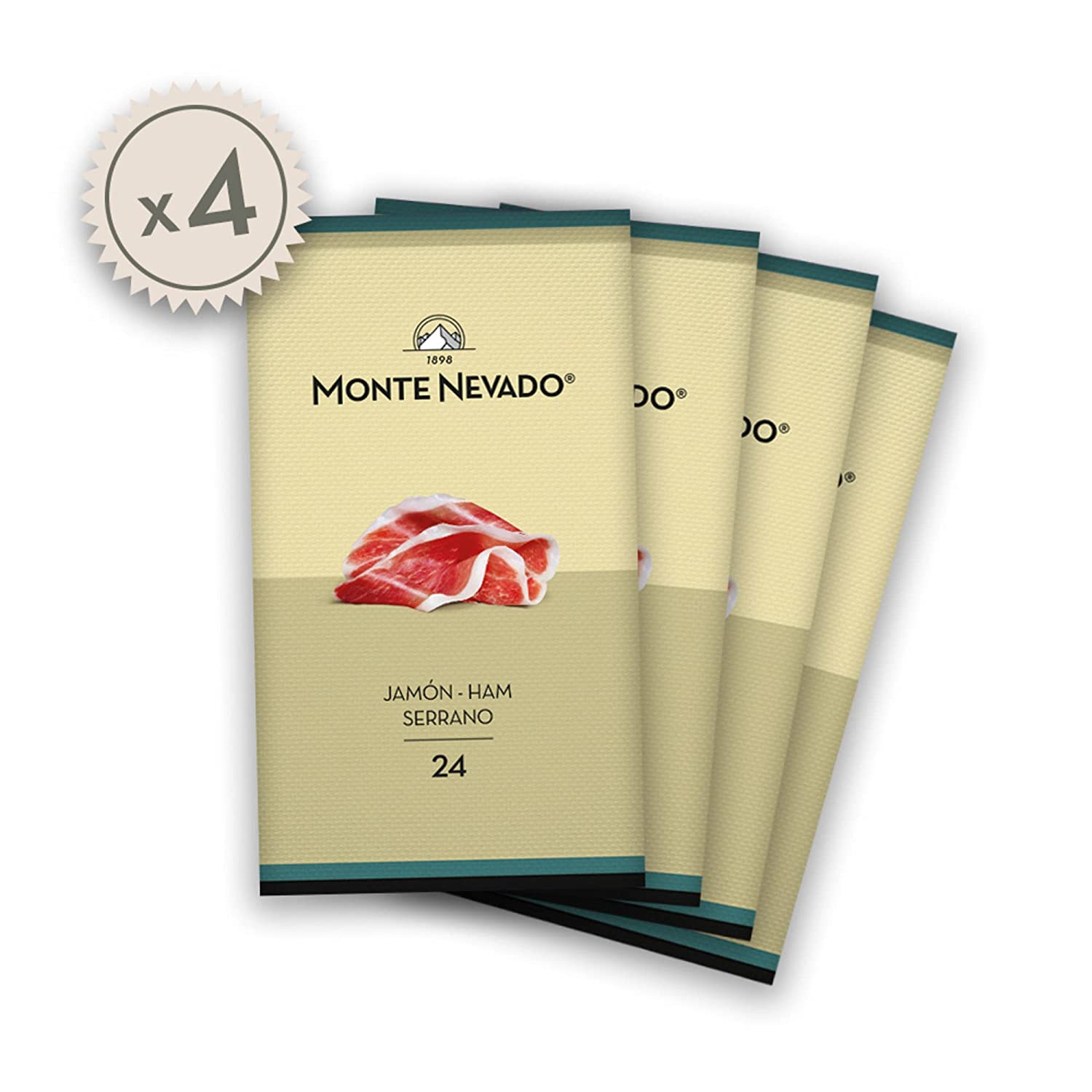 Serrano Ham Sliced - 3 oz Each, Pack of 4 Units - 24 Months Avg Curing Time - Authentic Jamon Serrano - Great Gift or Special Occasion Snack