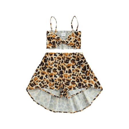 

Sunisery Summer Kids Baby Girls Casual 2Pcs Skirt Suit Leopard Print Cropped Camisole Divided Skirt Clothes Khaki 3 Years