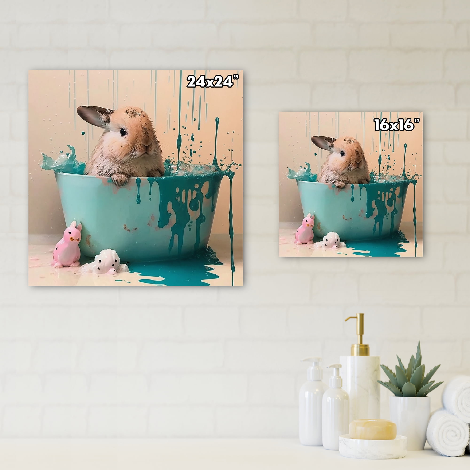Designart Funny Rabbit In The Tub I Canvas Wall Art