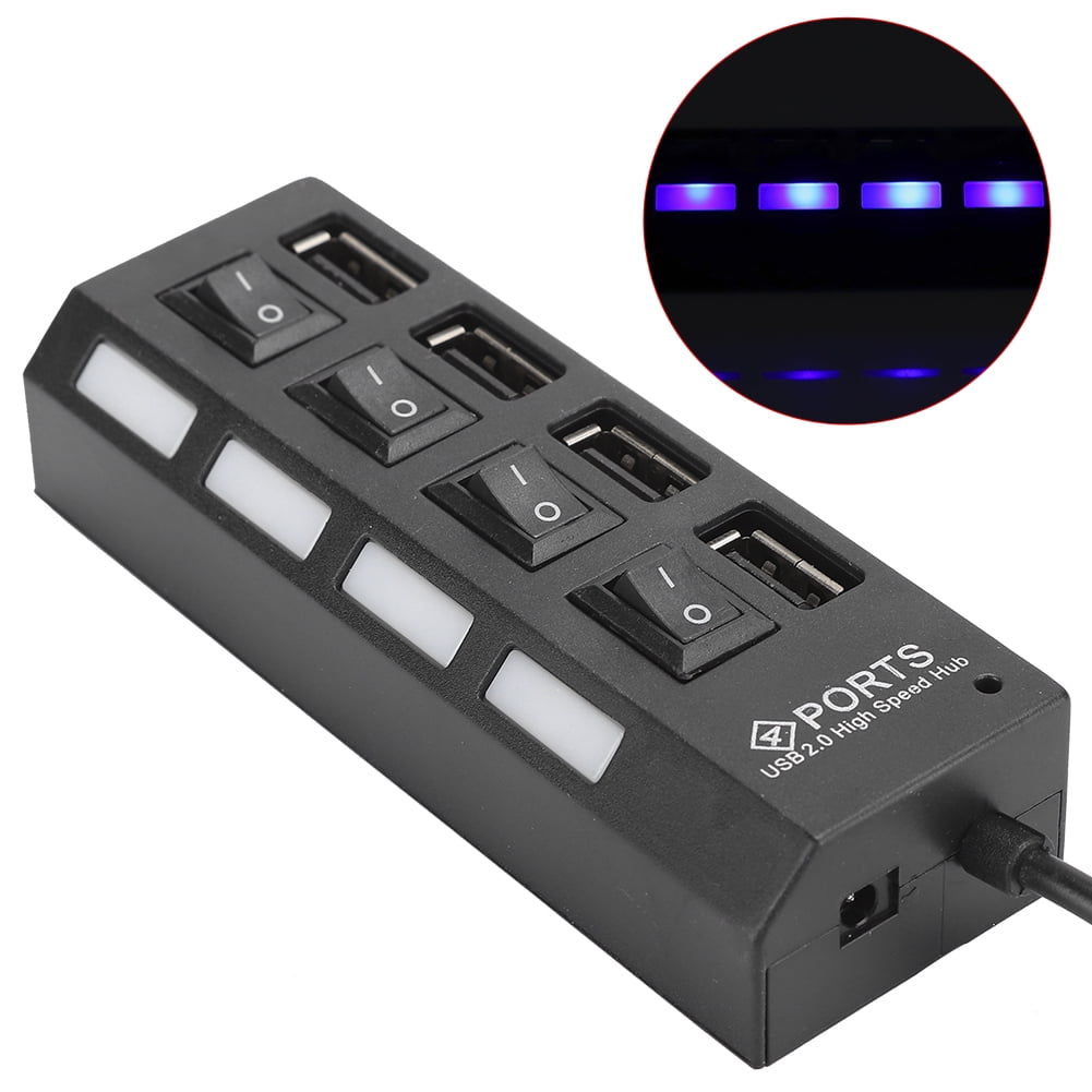HUB, Black Independent Switch USB Adapter Splitter, for PC for USB port device 4 Ports Black