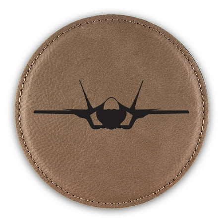 

F-35 Lightning II Coaster Laser Engraved Leatherette - Round Coasters - Many Colors - Single / Coasters Sets - f35 stealth combat aircraft multirole