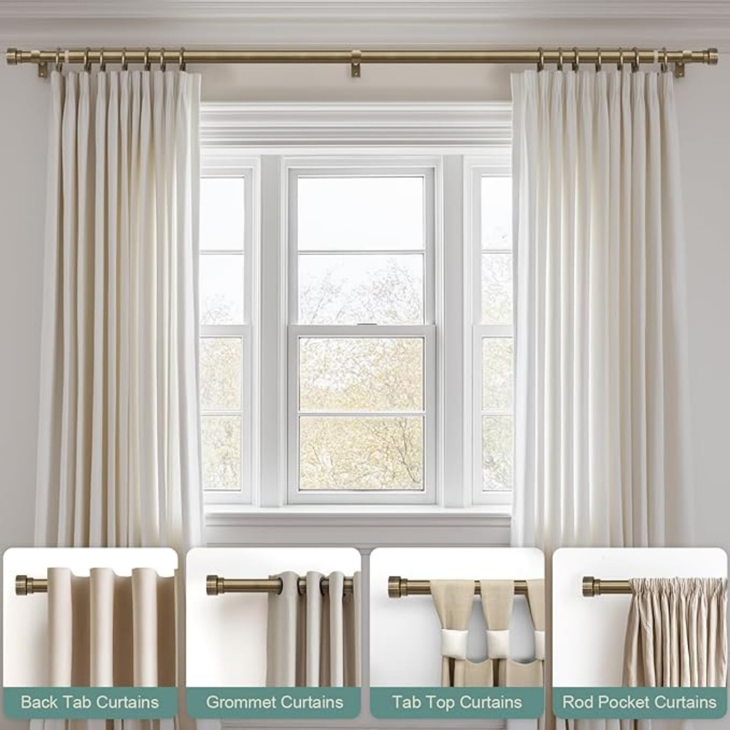 Antique Bronze Curtain Rods for Windows 66 to 120 Inches Adjustable Length Heavy Duty 1" Diameter Window Curtain Rod with Solid Metal Finials for Outdoor Farmhouse Bedroom Kitchen Living Room