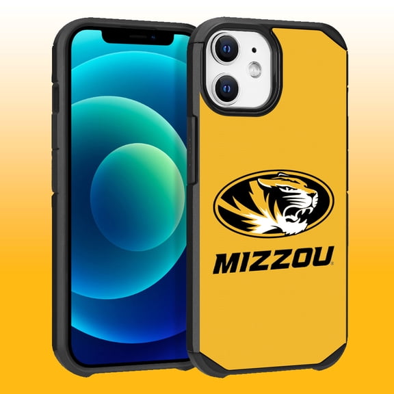 Apple iPhone 12 (6.1) / iPhone 12 Pro (6.1) - Licensed NCAA University of Missouri Tigers Logo on Dark Blue Textured Dual Layer Case