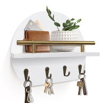 Key Rack Wall Mount with Shelf and 4 Metal Hooks, Semicircle Mail Holder for Keys Letters, Entryway Organizer, Farmhouse Home Decor, White Finish