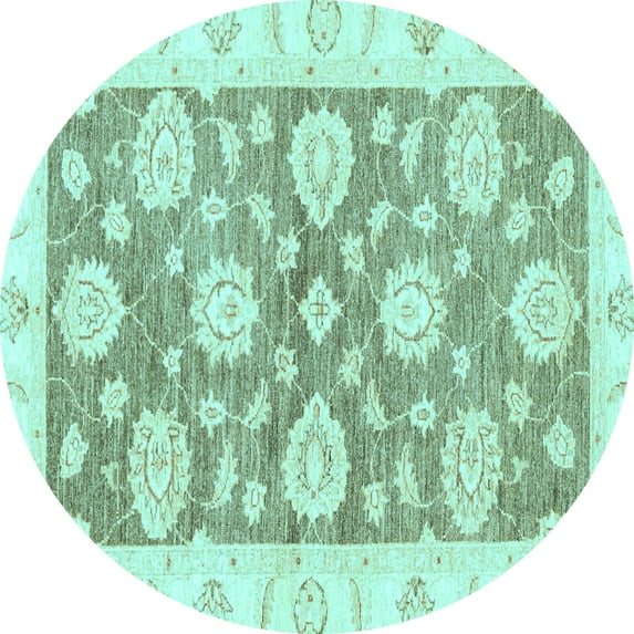 Ahgly Company Indoor Round Oriental Light Blue Traditional Area Rugs, 3' Round