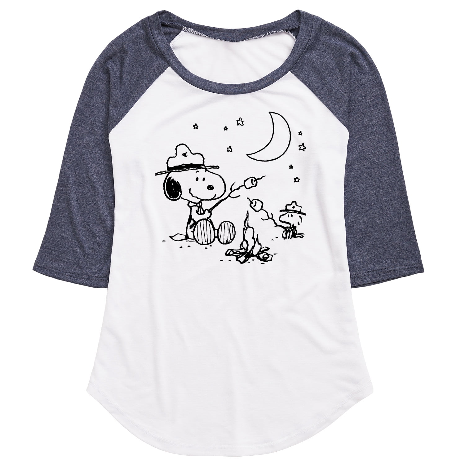Peanuts - Snoopy Camping - Juniors Raglan Graphic T-Shirt - Walmart.com