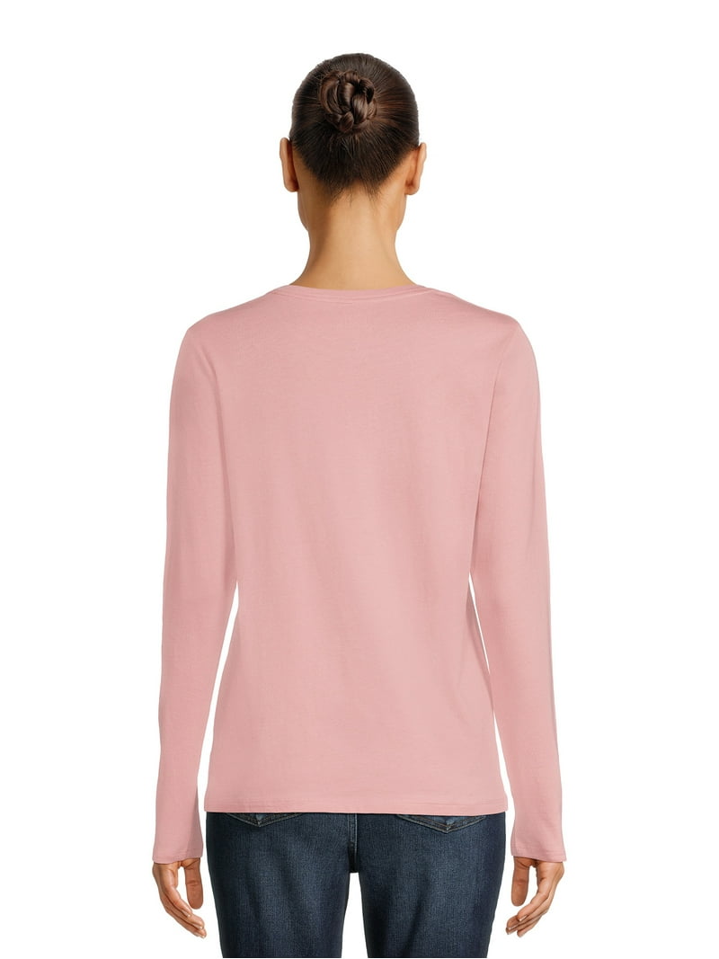 Time and Tru Women's Relaxed Fit Long Sleeve Cotton Crew Neck T-Shirts (3  Pack) - Walmart.com