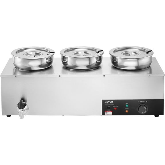 Electric Bain Marie Warmer, 3x7.4QT Stainless Steel Pots, 86-185°F Adjustable, 1200W, Anti-Dry Burn, Restaurant Soup Station