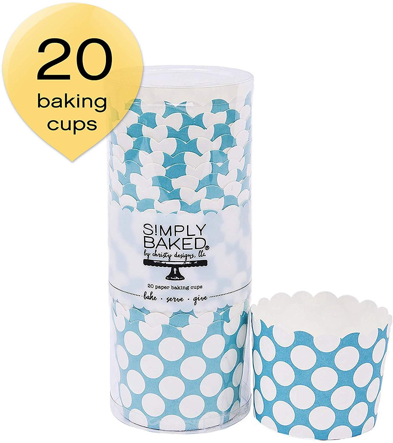 Simply Baked Large Paper Baking Cups Turquoise with White Dot 20Pack Disposable and Ovensafe